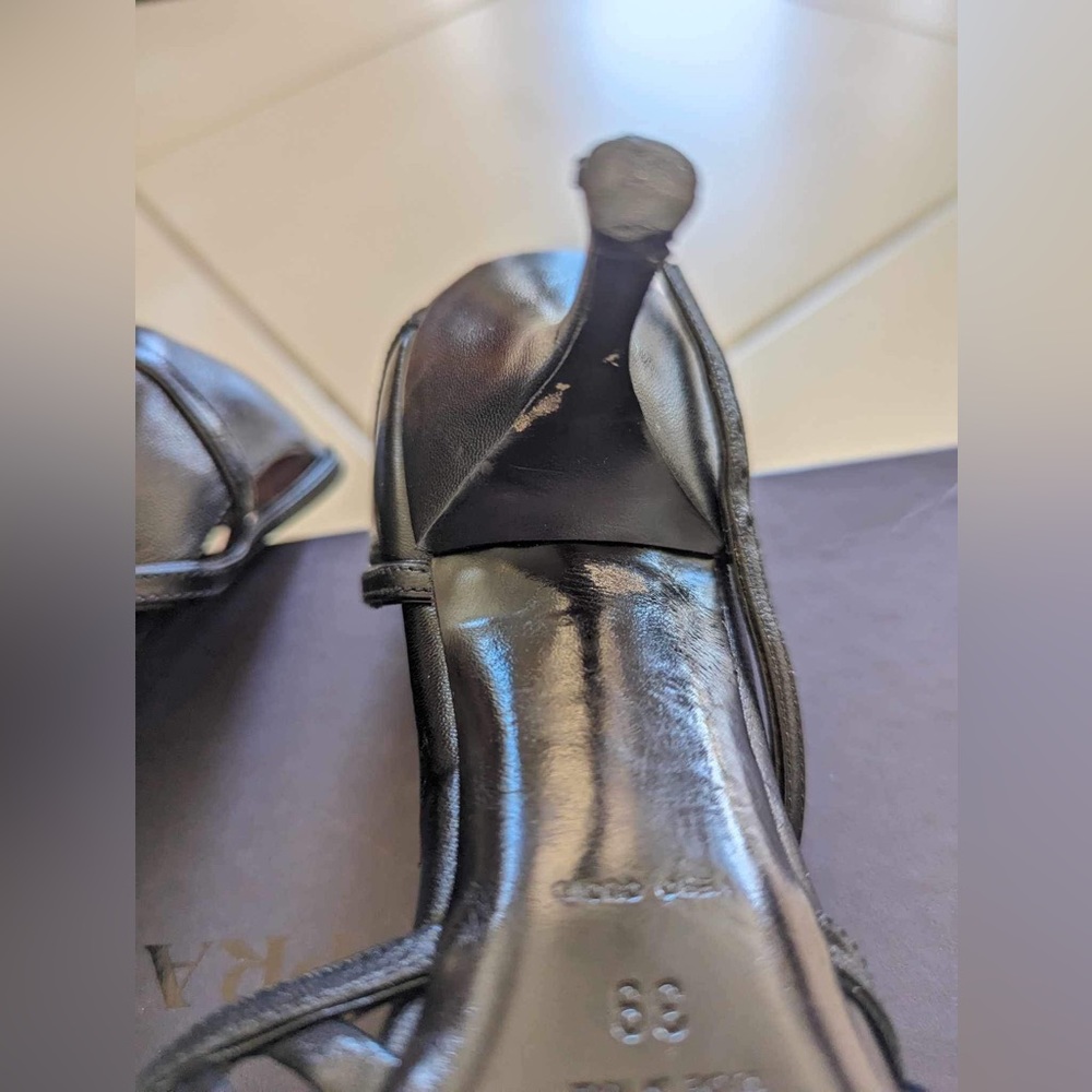 Prada Capretto Black Leather Heels Size: 39 - Picture 6 of 13